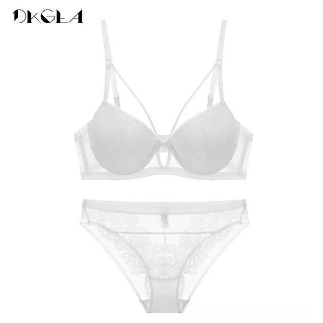 2019 New Bandage Green Lace Bra Set Women Lingerie Embroidery Thick Push Up Brassiere Cotton Underwear Set Sexy Bras Gather