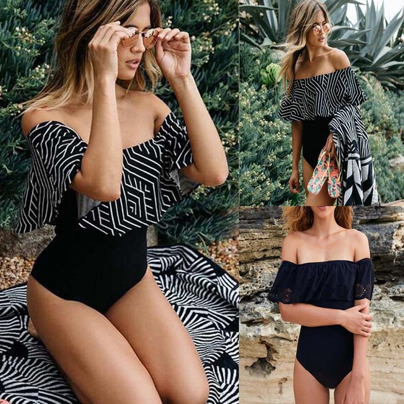 Swimwear Women Bikini Ruffle Plus Size Swimsuit Off Shoulder Brazilian Bikini Push Up Swim Wear Top Lace Monokini Bathing Suit