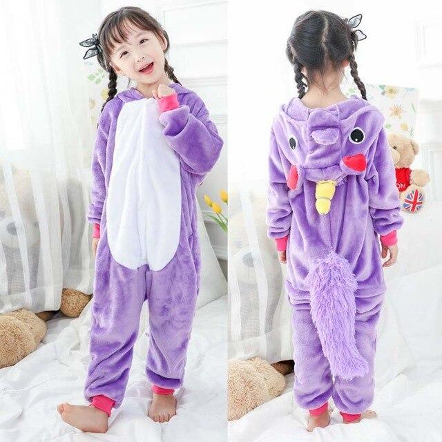 Kids Pajamas Flannel Animal Pegasus Stitch Unicorn Spiderman Pyjamas Boys Girls Winter Warm Children Sleepwear Onesies 4-12Y