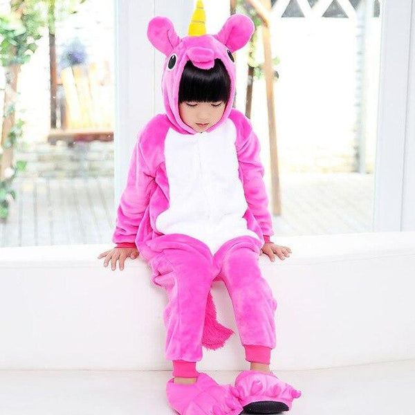 Kids Pajamas Flannel Animal Pegasus Stitch Unicorn Spiderman Pyjamas Boys Girls Winter Warm Children Sleepwear Onesies 4-12Y