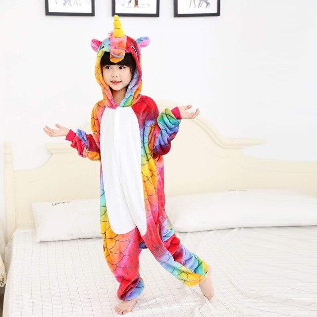 Kids Pajamas Flannel Animal Pegasus Stitch Unicorn Spiderman Pyjamas Boys Girls Winter Warm Children Sleepwear Onesies 4-12Y