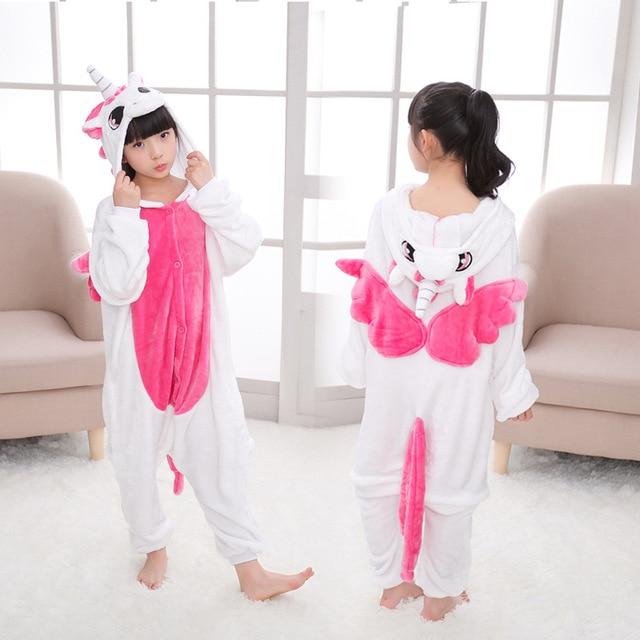 Kids Pajamas Flannel Animal Pegasus Stitch Unicorn Spiderman Pyjamas Boys Girls Winter Warm Children Sleepwear Onesies 4-12Y