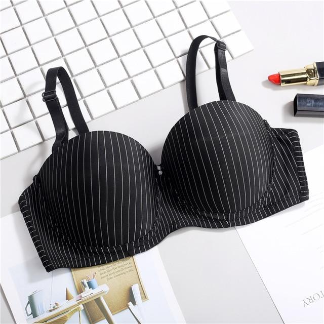 Sexy Push Up Bras for Women Unlined Beading Super Double Push Up Bra Underwear Gather Striped Young Girls Push Up Bra 1/2 Cup