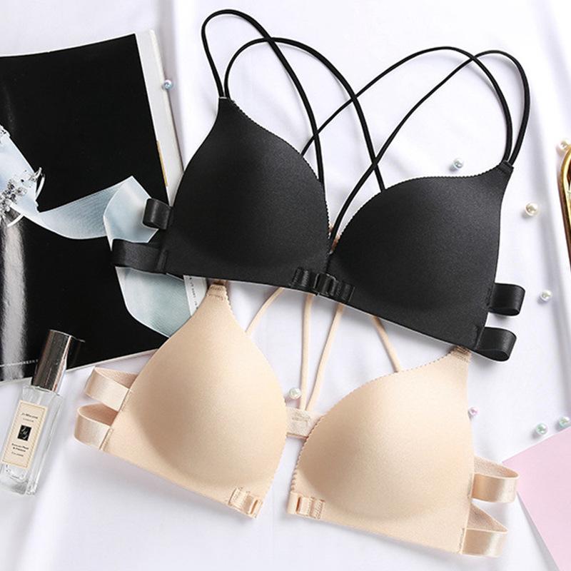 Women Front Closure Sexy Women intimes Backless Underwear Bras Padded Wire Free Bra
