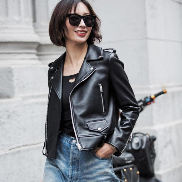 Spring Genuine Leather Jacket Women 2019 Fashion Real Sheepskin Coat Rivet Motorcycle Biker Jacket Female Sheep Leather Coat