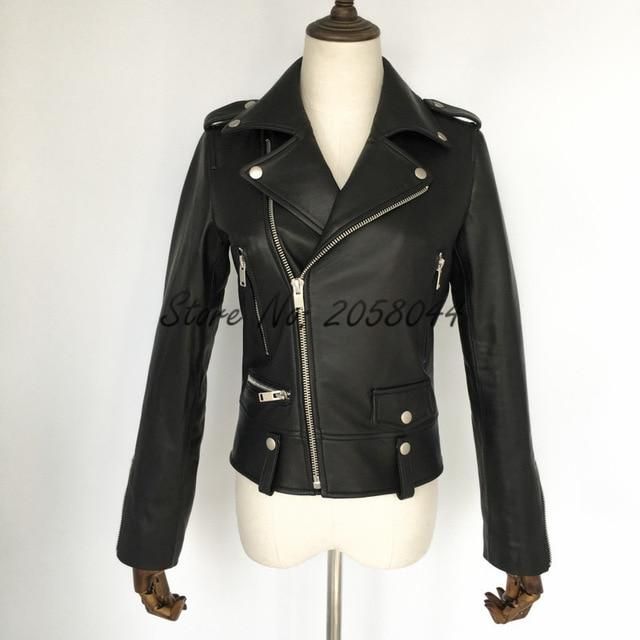Spring Genuine Leather Jacket Women 2019 Fashion Real Sheepskin Coat Rivet Motorcycle Biker Jacket Female Sheep Leather Coat