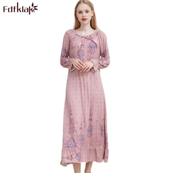 Fdfklak M-XXL Plus size sexy sleepwear spring autumn night dress nightgown sleeping dress nighties for women nightwear Q1466
