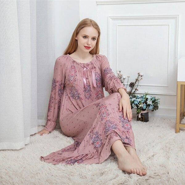Fdfklak M-XXL Plus size sexy sleepwear spring autumn night dress nightgown sleeping dress nighties for women nightwear Q1466