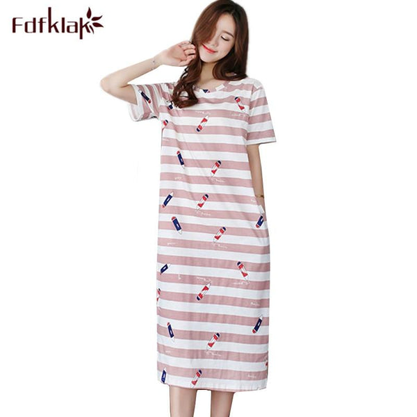 Fdfklak Summer cotton nightwear plus size night dress women nightgown short sleeve ladies sleepwear nightie nightshirt M-3XL