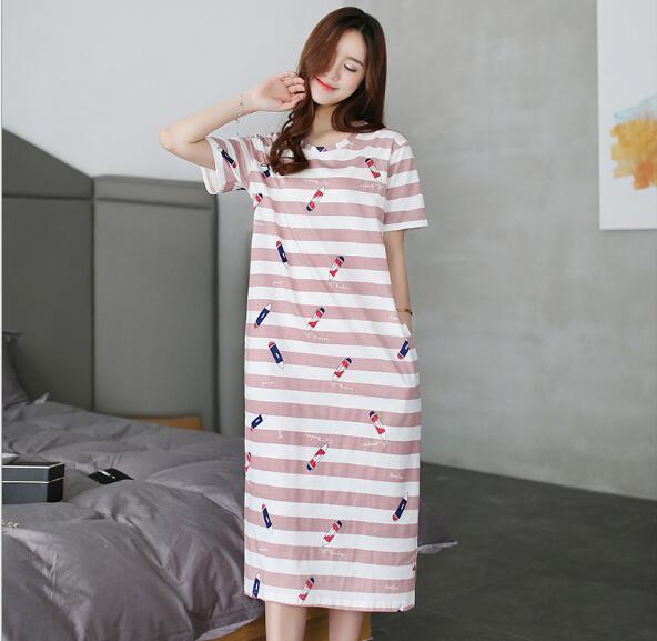Fdfklak Summer cotton nightwear plus size night dress women nightgown short sleeve ladies sleepwear nightie nightshirt M-3XL