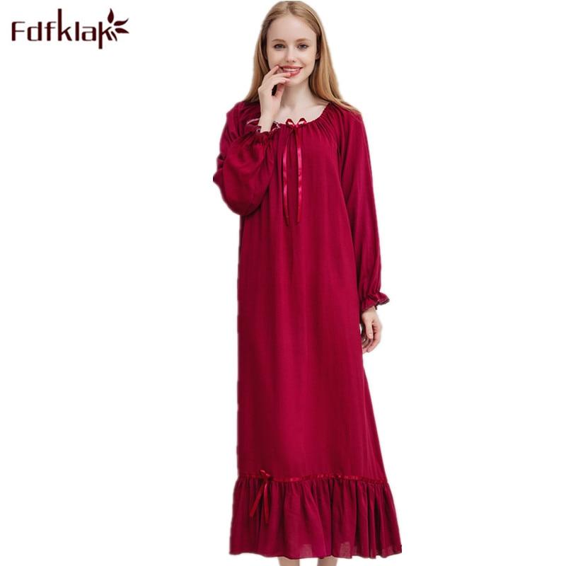 Fdfklak M-XXL plus size women nightwear Spring autumn new cotton long nightgown night dress nighties for women sleepwear Q1469