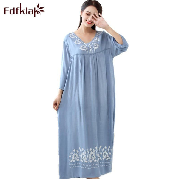 Fdfklak M-XXL plus size women sleepwear lingerie cotton sleep dress sexy long nighties for women nightgown Spring autumn
