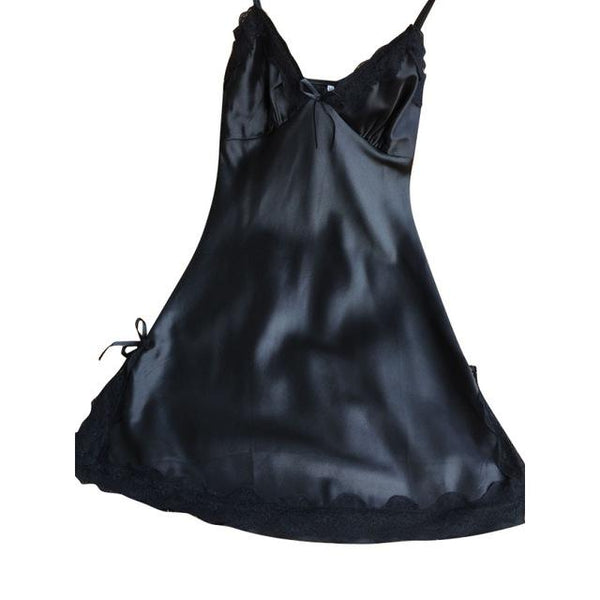 Women Sexy Silk Satin Night Dress Sleeveless Nighties V-neck Nightgown Nightdress Lace Sleepwear Nightwear Ladies