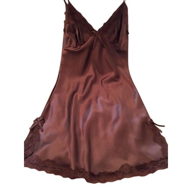 Women Sexy Silk Satin Night Dress Sleeveless Nighties V-neck Nightgown Nightdress Lace Sleepwear Nightwear Ladies
