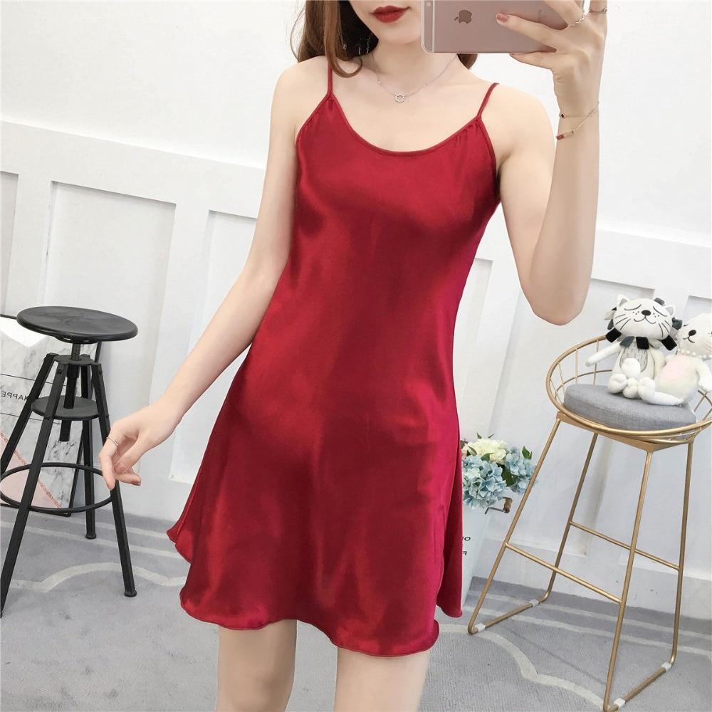 Women's Lingeries Silk Satin Night Dress Sexy Sleeveless Nighties Solid Nightgown Plus Size Nightdress Lace Sleepwear Home Wear