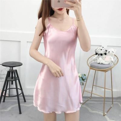 Women's Lingeries Silk Satin Night Dress Sexy Sleeveless Nighties Solid Nightgown Plus Size Nightdress Lace Sleepwear Home Wear