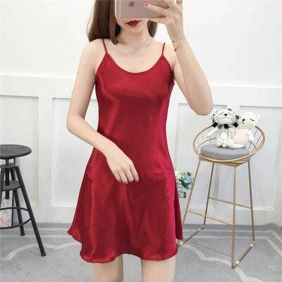 Women's Lingeries Silk Satin Night Dress Sexy Sleeveless Nighties Solid Nightgown Plus Size Nightdress Lace Sleepwear Home Wear