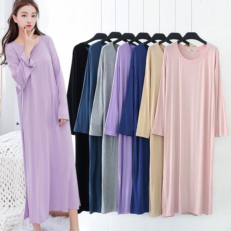 Nightshirts Modal Plus Size Night Dress Women SleepShirts Long Dressing Night Gowns Soft Round Neck Nightie Sleepwear 2018 new