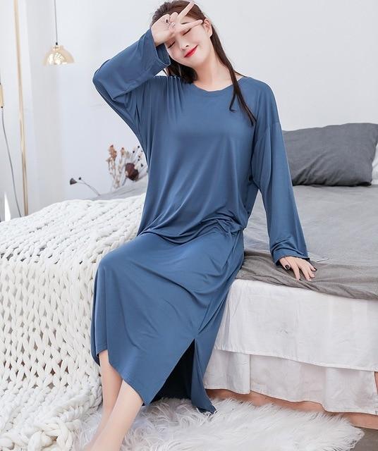 Nightshirts Modal Plus Size Night Dress Women SleepShirts Long Dressing Night Gowns Soft Round Neck Nightie Sleepwear 2018 new