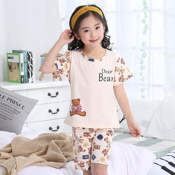 Summer Children's Pajamas Girls Short-sleeved Cotton Models Home Service Suit Big Girl Cute Princess Sleep Home Nightwear