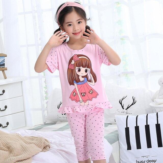 Summer Children's Pajamas Girls Short-sleeved Cotton Models Home Service Suit Big Girl Cute Princess Sleep Home Nightwear
