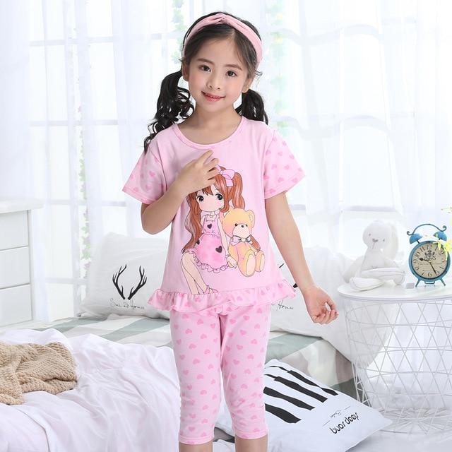 Summer Children's Pajamas Girls Short-sleeved Cotton Models Home Service Suit Big Girl Cute Princess Sleep Home Nightwear