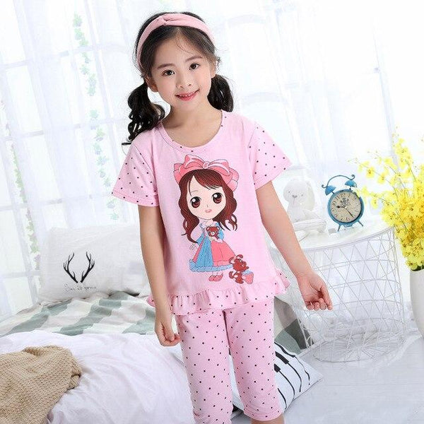 Summer Children's Pajamas Girls Short-sleeved Cotton Models Home Service Suit Big Girl Cute Princess Sleep Home Nightwear