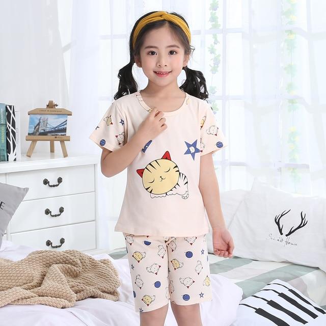 Summer Children's Pajamas Girls Short-sleeved Cotton Models Home Service Suit Big Girl Cute Princess Sleep Home Nightwear