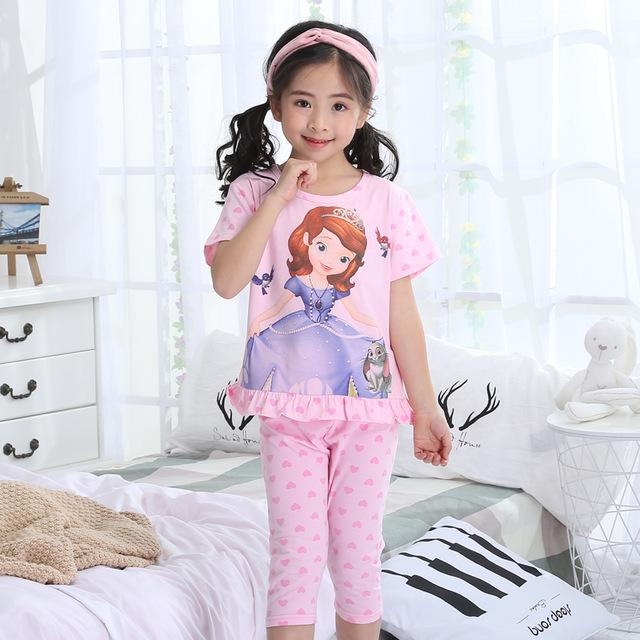 Summer Children's Pajamas Girls Short-sleeved Cotton Models Home Service Suit Big Girl Cute Princess Sleep Home Nightwear