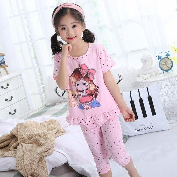 Summer Children's Pajamas Girls Short-sleeved Cotton Models Home Service Suit Big Girl Cute Princess Sleep Home Nightwear