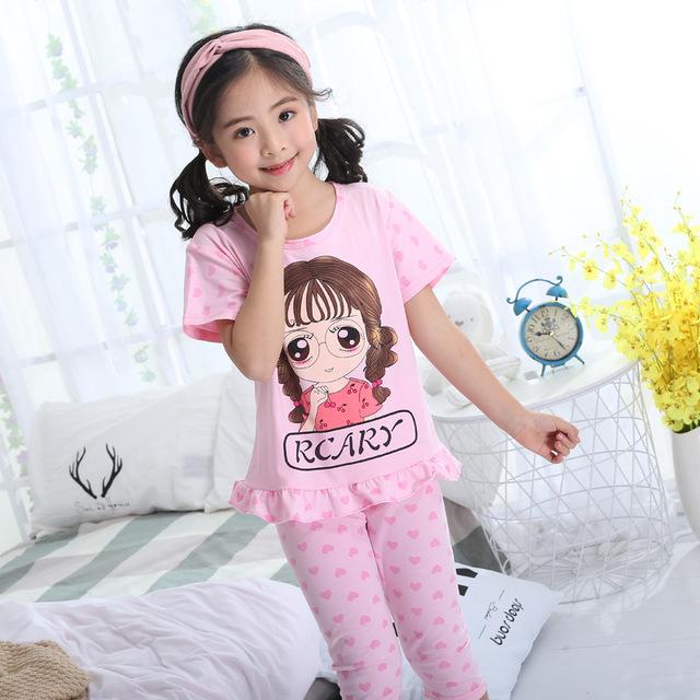 Summer Children's Pajamas Girls Short-sleeved Cotton Models Home Service Suit Big Girl Cute Princess Sleep Home Nightwear