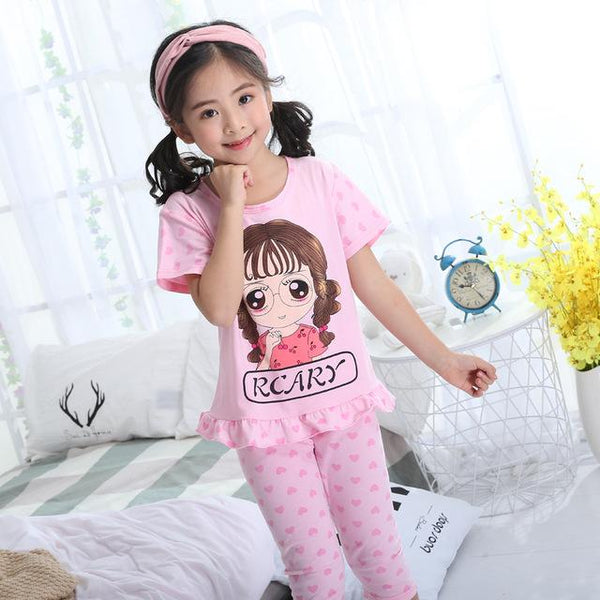 Summer Children's Pajamas Girls Short-sleeved Cotton Models Home Service Suit Big Girl Cute Princess Sleep Home Nightwear