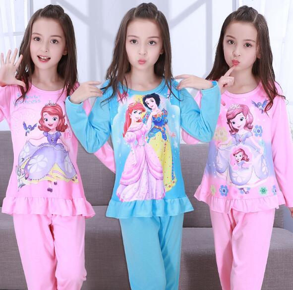 Factory Wholesale Autumn Winter Children Girls Kids Clothing Sets Suit Sleepwear Girl Long Sleeve Cartoon Nightgown Pajamas Set