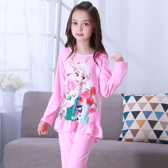 Factory Wholesale Autumn Winter Children Girls Kids Clothing Sets Suit Sleepwear Girl Long Sleeve Cartoon Nightgown Pajamas Set