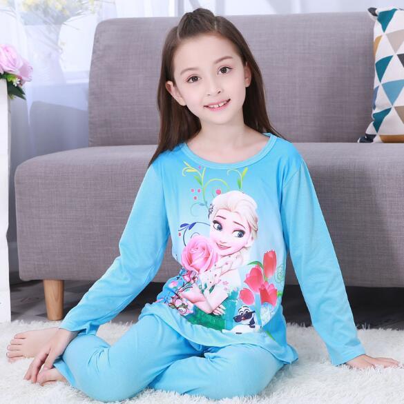 Factory Wholesale Autumn Winter Children Girls Kids Clothing Sets Suit Sleepwear Girl Long Sleeve Cartoon Nightgown Pajamas Set