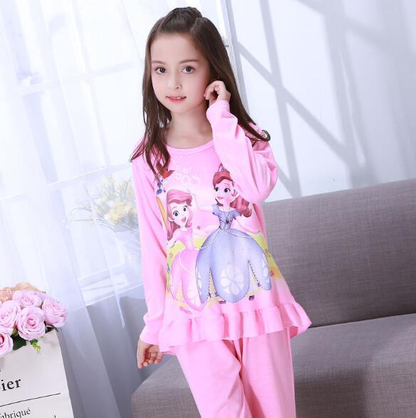 Factory Wholesale Autumn Winter Children Girls Kids Clothing Sets Suit Sleepwear Girl Long Sleeve Cartoon Nightgown Pajamas Set