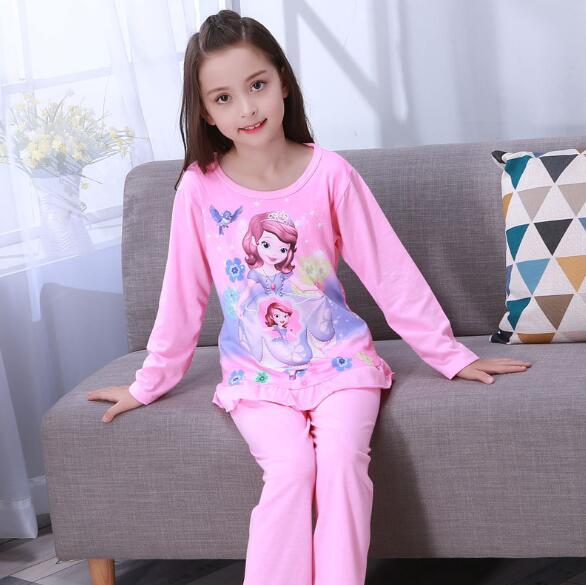 Factory Wholesale Autumn Winter Children Girls Kids Clothing Sets Suit Sleepwear Girl Long Sleeve Cartoon Nightgown Pajamas Set