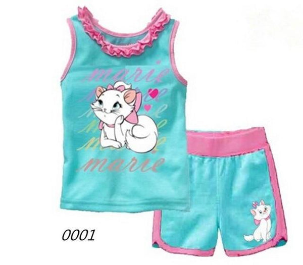 summer Children's clothing sets Fashion cartoon printing Baby girl pajamas suit sets cotton shirts+casual shorts S003