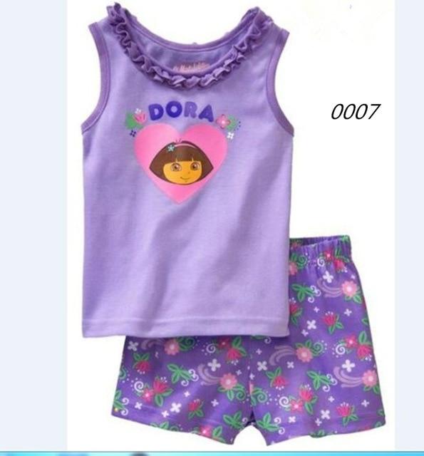 summer Children's clothing sets Fashion cartoon printing Baby girl pajamas suit sets cotton shirts+casual shorts S003