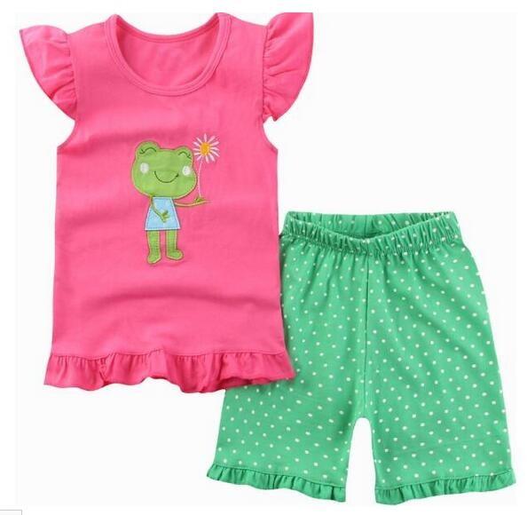 summer Children's clothing sets Fashion cartoon printing Baby girl pajamas suit sets cotton shirts+casual shorts S003
