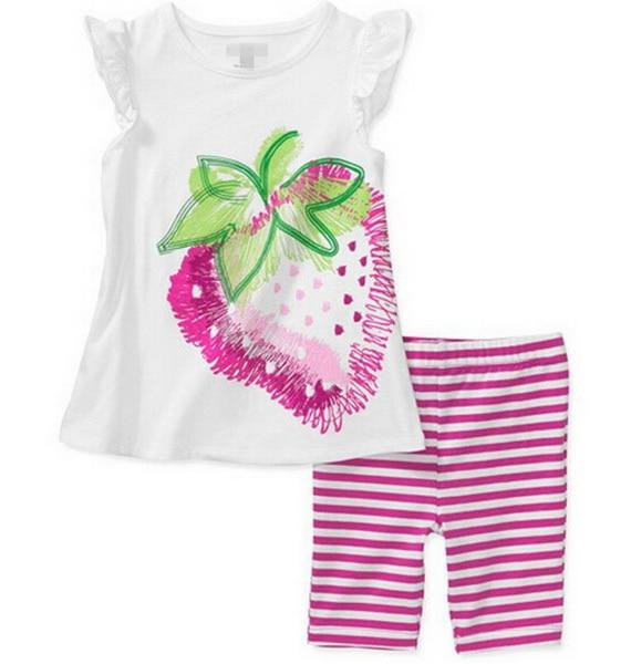 summer Children's clothing sets Fashion cartoon printing Baby girl pajamas suit sets cotton shirts+casual shorts S003