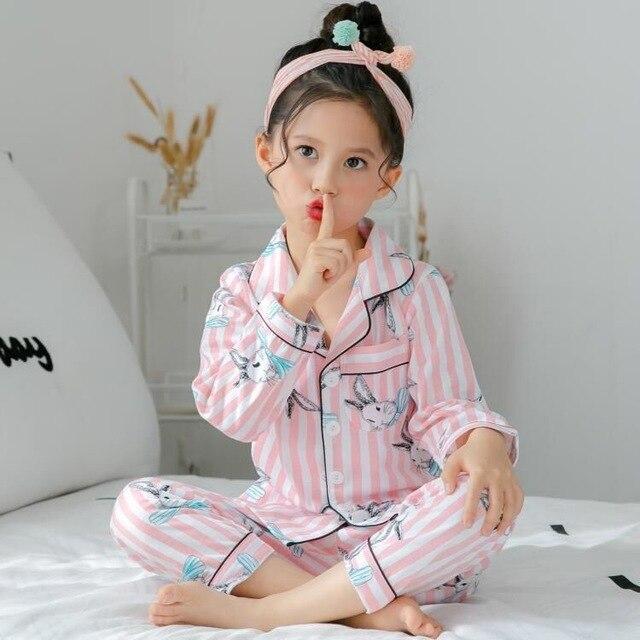 Infant Satin pink Plume Autumn Children Pajamas Long Sleeve Cartoon Kids Girl Clothes Suit Children's Pyjamas Home Clothes
