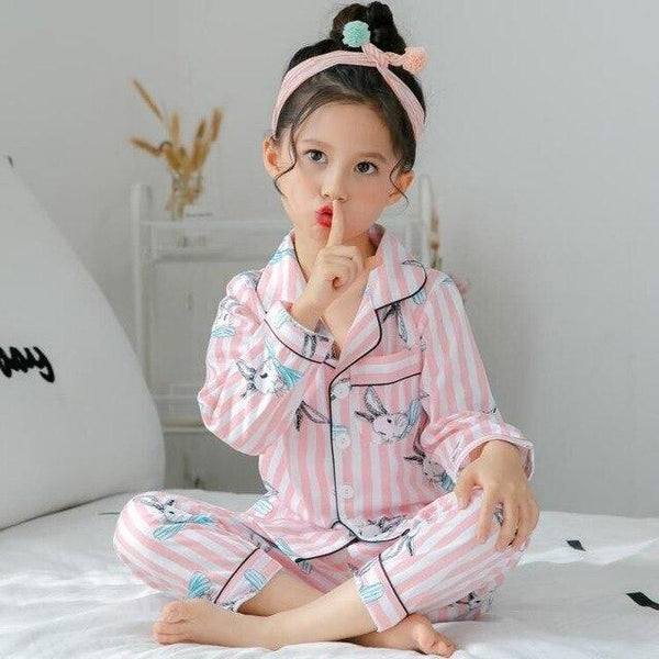 Infant Satin pink Plume Autumn Children Pajamas Long Sleeve Cartoon Kids Girl Clothes Suit Children's Pyjamas Home Clothes