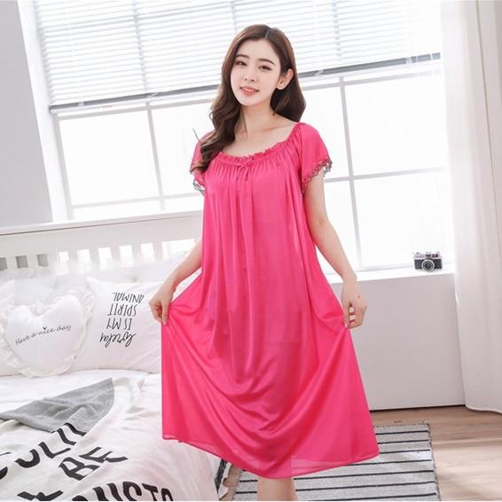 Plus Size 4XL New Sexy Silk Nightgowns Women Casual Chemise Nightie Nightwear Lingerie Nightdress Sleepwear Dress free shipping