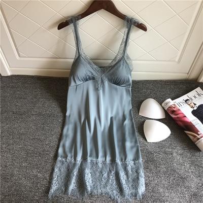 Fiklyc nightgowns & sleepshirts female sexy V-neck faux silk lengerie mini nightdress women's padded nightdress nighties 2019