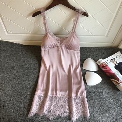 Fiklyc nightgowns & sleepshirts female sexy V-neck faux silk lengerie mini nightdress women's padded nightdress nighties 2019