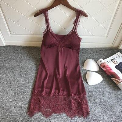 Fiklyc nightgowns & sleepshirts female sexy V-neck faux silk lengerie mini nightdress women's padded nightdress nighties 2019