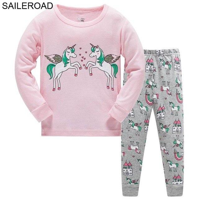 SAILEROAD Fall Pajamas Unicorn for Children Cotton Child Girls Unicorn Pajamas Sets Autumn Children Sleepwear Nightwear Clothes