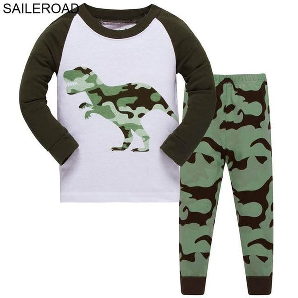SAILEROAD Cartoon Dinosaur Boy Pyjamas Suits Autumn Winter Night Suit Cotton Children's Pajamas Sleepwear Kids Nightwear