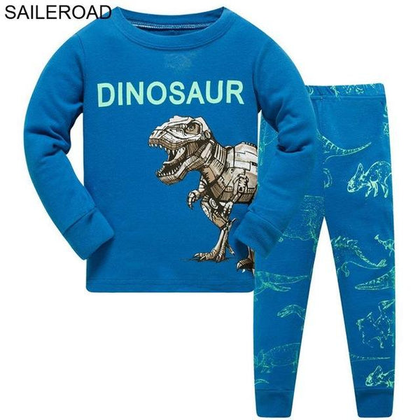 SAILEROAD Cartoon Dinosaur Boy Pyjamas Suits Autumn Winter Night Suit Cotton Children's Pajamas Sleepwear Kids Nightwear
